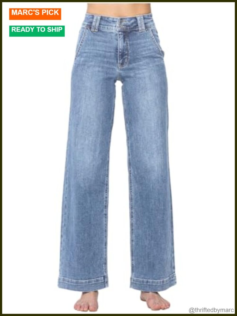 High Waisted Wide Leg Straight Jeans Stretchy Denim Tummy Control